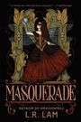 „A vibrant tale told with surety and grace“ – Leigh Bardugo. Masquerade. Illustration: Frau mit Flügeln hält Kugel.