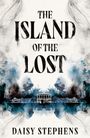 "The Island of the Lost" oben, "Daisy Stephens" unten. In der Mitte ein mystisches Gebäude mit Rauch und blauen Akzenten.