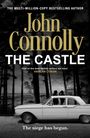 „John Connolly, The Castle“, Zitat von Harlan Coben, „The siege has begun.“; Illustration: Auto vor Bäumen und Küstenlandschaft.