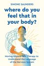 "where do you feel that in your body?" Illustration: Person mit geschlossenen Augen hält Hand auf Brust, umgeben von Linien.