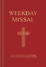 "Weekday Missal" steht in goldener Schrift auf rotem Hintergrund. Ein stilisiertes Kreuz ist darunter abgebildet.