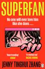 "SUPERFAN", "No one will ever love him like she does", Illustration: Frau hinter Browserfenster mit großen Augen.