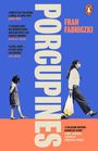 Texte: "PORCUPINES", "FRAN FABRICZKI", Zitate von Naomi Wood, Courtney Maum, Lisa Owens. Logo eines Pinguins. Zwei Frauen.