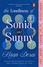 "the Loneliness of Sonia and Sunny" von Kiran Desai, Blaue und goldene Kreise, Shortlisted für Booker Prize 2025.