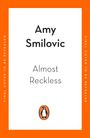 Text: Amy Smilovic, Almost Reckless. Orange-weißer Hintergrund mit Pinguin-Logo unten.