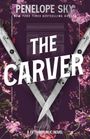 „Penelope Sky: The Carver. A Fifth Republic Novel.“ Zwei Messer kreuzen sich, umgeben von pinken Blumen.