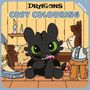"HOW TO TRAIN YOUR DRAGON", "COSY COLOURING", "COVER COMING SOON". Illustration eines süßen Drachens mit einem Schmetterling.