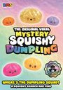 Text: "The Original Viral Mystery Squishy Dumpling. Where's the Dumpling Squad? A Squishy Search and Find." Illustration: Bunte, lächelnde, glitzernde Knödel in verschiedenen Farben auf Regenbogenhintergrund.