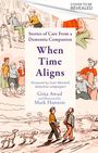 Eine Illustration zeigt alltägliche Szenen von Menschen und Hunden. Text: "When Time Aligns" von Gina Awad, Illustrationen Mark Hannon.