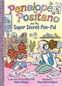 „Penelope Positano and the Super Secret Pen-Pal“ in bunter Schrift. Zwei Kinder lesen Briefe im Zimmer. Belebte Szene.