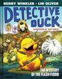 "Detective Duck: The Mystery of the Flash Flood" ist der Titel. Eine Ente spielt Geige, umgeben von Tieren in einem Teich.