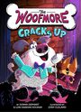 "The Woofmore Cracks Up" steht über einem fröhlichen Hund im Anzug mit Mikrofon und einem lachenden Fuchs.