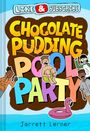 "LIKE & SUBSCRIBE" und "CHOCOLATE PUDDING POOL PARTY". Comic-Stil: Kinder umgeben bunten Titel, rosa Flamingo-Schwimmring.