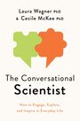 Text: Laura Wagner PhD & Cecile McKee PhD. "The Conversational Scientist: How to Engage, Explain, and Inspire in Everyday Life." Zwei Sprechblasen in grün und orange, die wie Puzzleteile aussehen.