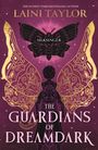Titel: "THE GUARDIANS OF DREAMDARK". Illustration mit goldenen Flügeln und schwarzem Schmetterling auf violettem Hintergrund.