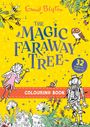 Text: "The Magic Faraway Tree", "32 pages to colour in!", "COLOURING BOOK". Illustration mit Märchenfiguren, Pflanzen und Tieren auf gelbem Hintergrund.
