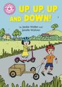 „UP, UP, UP AND DOWN!“ von Jackie Walter und Janelle Wahren. Zwei Kinder mit Helmen, sie fahren Roller und ziehen einen Wagen.