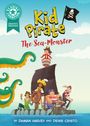 "Kid Pirate: The Sea-Monster" in großen gelben und roten Buchstaben. Illustration: Kinder als Piraten auf einem Floß, Krakenarme.