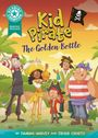 "Kid Pirate: The Golden Bottle." Fünf Piraten in bunten Kostümen stehen auf einer Insel mit Palmen.