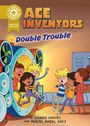 "Ace Inventors: Double Trouble" steht groß. Kinder spielen vor einer Maschine mit Zahnrädern und Ventilatoren.