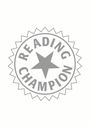 Text: "READING CHAMPION". Sternförmiges Logo in der Mitte mit gezacktem Rand.