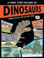 Comic über Dinosaurier von Ursprung bis Auslöschung. Darstellungen von Dinosauriern in verschiedenen Szenen.