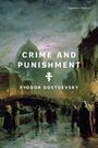 „Crime and Punishment“ von Fyodor Dostoevsky. Illustration einer nächtlichen Straßenszene mit Menschen und Gebäuden.