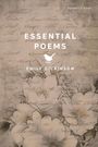 Texte: "ESSENTIAL POEMS", "EMILY DICKINSON", "Signature Editions". 
Hintergrund: Blumen und handschriftlich anmutender Text.
