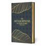 "THE METAMORPHOSIS & OTHER STORIES" von Franz Kafka. Dunkle Umschlaggestaltung mit goldenen Blattmustern.