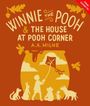 "Winnie the Pooh & The House at Pooh Corner, A.A. Milne." Illustration: Kind fliegt Drachen, Tiere sitzen darunter.