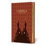 Roter Einband mit dem Titel "Carmilla" von J. Sheridan Le Fanu. Silhouette eines Schlosses darunter.