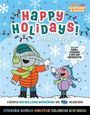 "Happy Holidays! Activity Book" steht oben. Zwei Cartoon-Figuren, ein Elefant und ein Schwein, spielen im Schnee.