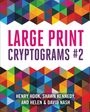 Text: "Large Print Cryptograms #2." Darunter bunte, geometrische Muster aus Dreiecken. Autoren: Henry Hook, Shawn Kennedy, Helen & David Nash.