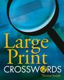 Text: "Large Print Crosswords #2" von Thomas Joseph. Großes Vergrößerungsglas über einem Kreuzworträtsel-Hintergrund.