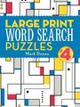 "Large Print Word Search Puzzles #4, Mark Danna" in bunten geometrischen Formen und primären Farben.
