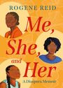 "ROGENE REID: Me, She, and Her: A Diaspora Memoir." Drei gezeichnete Frauen auf orangenem Hintergrund.