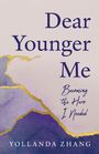 "Dear Younger Me: Becoming the Hero I Needed" – Yollanda Zhang. Lila-goldenes, aquarellähnliches Design.
