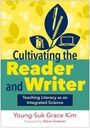 „Cultivating the Reader and Writer“, gelbes Blatt-Design, Buch, Laptop, Kugelschreiber, von Young-Suk Grace Kim.