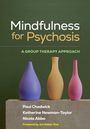 "Mindfulness for Psychosis: A Group Therapy Approach" in großen Lettern. Drei bunte Vasen auf einem Tisch.