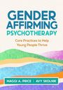 "Gender Affirming Psychotherapy: Core Practices to Help Young People Thrive." Bunte wellenförmige Designs unten.