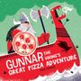 "Gunnar the Viking's Great Pizza Adventure" ist eine bunte Illustration mit einem Wikinger, der eine Pizza hält.