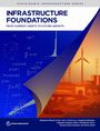Oben: "Sustainable Infrastructure Series." Titel: "Infrastructure Foundations: From Current Assets to Future Growth." Eine Illustration zeigt technische Zeichnungen und eine Landschaft mit Windrad und Brücke. Unten: "World Bank Group" Logo.