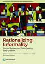 "Rationalizing Informality: Social Protection, Job Quality, and Growth". Kunstwerk mit abstrakten Formen und Figuren. Logo unten.