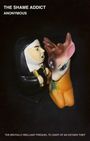 THE SHAME ADDICT, ANONYMOUS. Eine Nonnenfigur und ein Reh auf schwarzem Hintergrund.