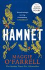 Der Text sagt: „HAMNET“, „Breathtakingly moving. Outstanding“ GUARDIAN, „MAGGIE O’FARRELL“. Illustriert mit Eule und Eichhörnchen.