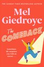 Mel Giedroyc, The Comeback. "Sometimes life surprises you with an encore..." Illustration: Frau im Rampenlicht jubelnd.