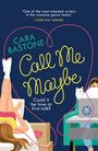 „Call Me Maybe“, „Cara Bastone“. Illustration: Frau mit Kopfhörern liegend, Mann mit Katze am Laptop, blauem Hintergrund.