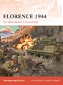 Text: "FLORENCE 1944", "The Allied Advance in Central Italy". Illustration von Soldaten und Panzer in einer kriegerischen Szene.