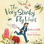 "The Very Stinky Fly Hunt" von Andrea Wild, illustriert von Karen Erasmus. Illustration: Mann mit Kescher jagt Fliegen.