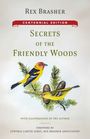 "Rex Brasher: Secrets of the Friendly Woods. Zwei bunt gefiederte Vögel auf einem Zweig, darunter orange und gelb."